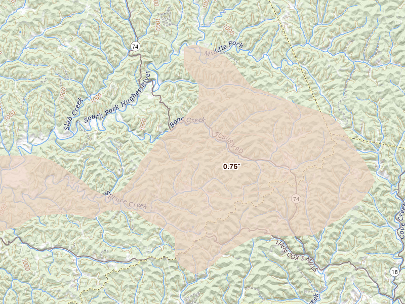 Radar-estimated hail-size map of the storm over Auburn, WV