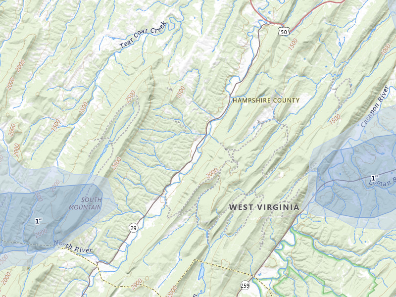 NEXRAD radar-signature map of the hail over Augusta, WV