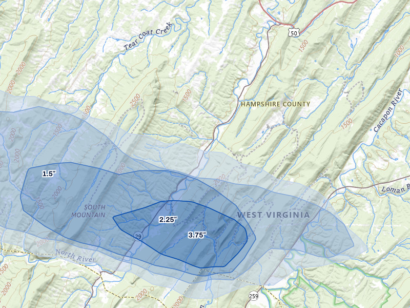NEXRAD radar-signature map of the hail storm over Augusta, WV on Aug 22, 2026