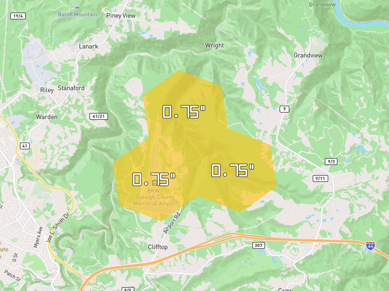Hail map of Beaver, WV on Jul 4, 2026, hail up to 0.75"