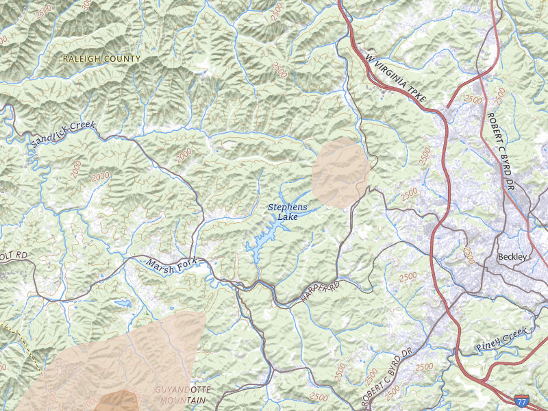Radar-estimated hail-size map of the storm over Beckley, WV on Jul 4, 2026
