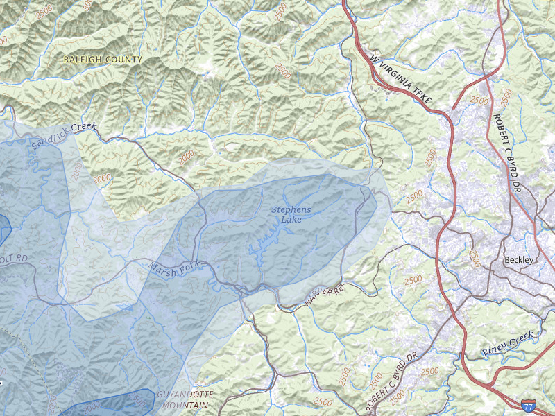 NEXRAD radar-signature map of the hail over Beckley, WV