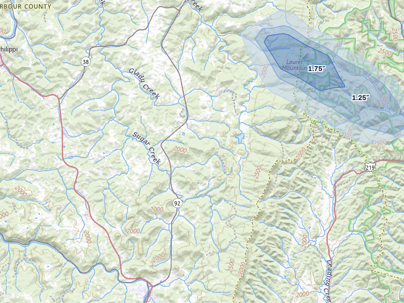 NEXRAD radar-signature map of the hail storm over Belington, WV on May 27, 2026