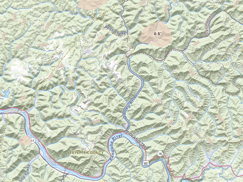 Radar-estimated hail-size map of the storm over Belva, WV on Jul 4, 2026