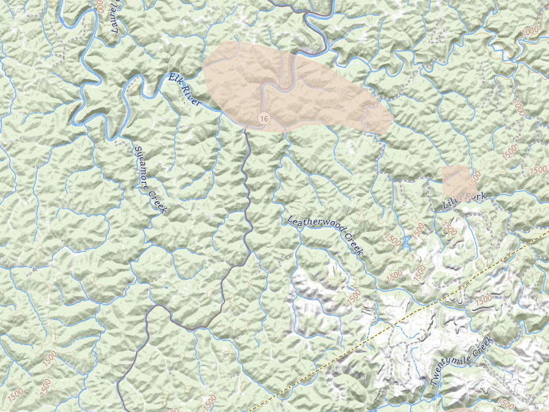 Radar-estimated hail-size map of the storm over Bickmore, WV on Aug 10, 2026