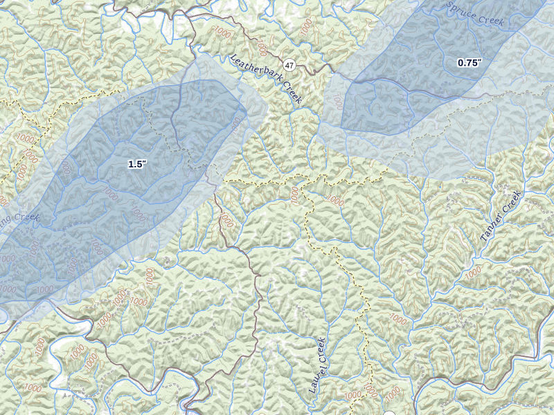 NEXRAD radar-signature map of the hail over Big Springs, WV