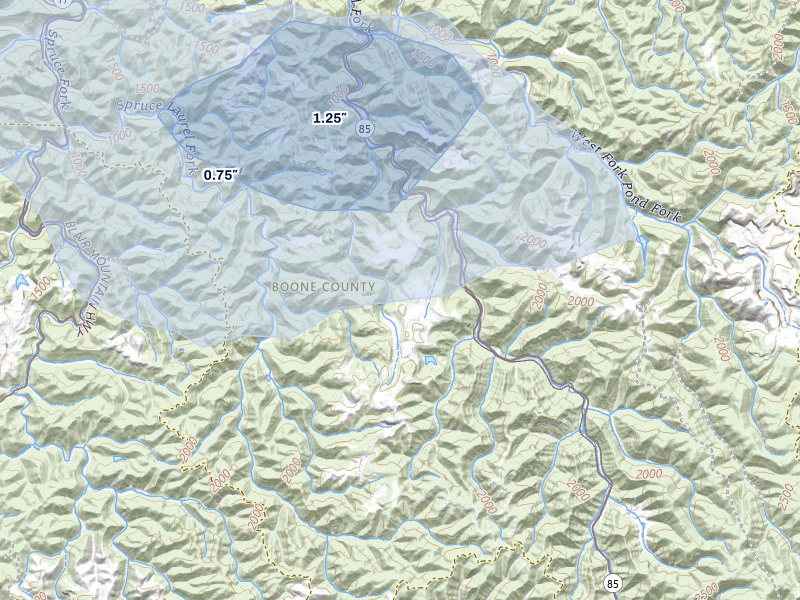 NEXRAD radar-signature map of the hail storm over Bim, WV on Apr 1, 2026
