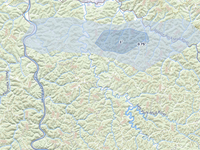 NEXRAD radar-signature map of the hail storm over Branchland, WV on May 27, 2026