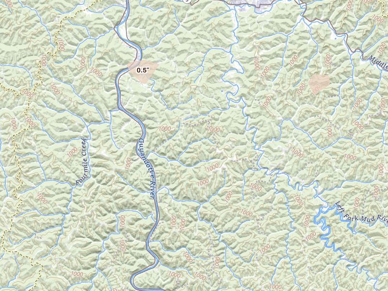 Radar-estimated hail-size map of the storm over Branchland, WV on Aug 11, 2026