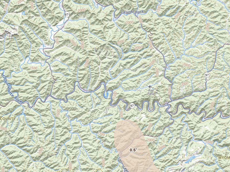 Radar-estimated hail-size map of the storm over Brenton, WV on Jul 28, 2026