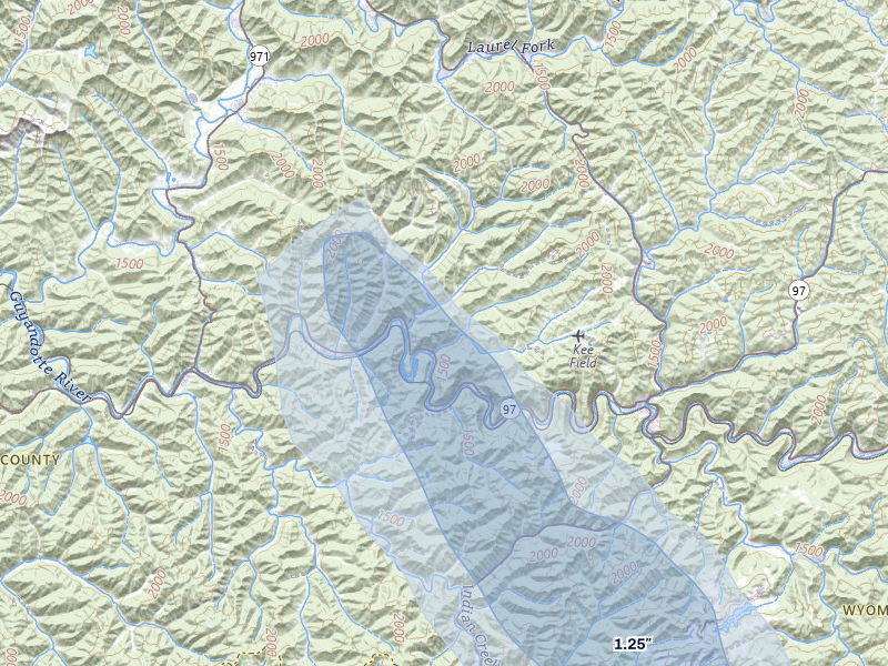 NEXRAD radar-signature map of the hail storm over Brenton, WV on Jul 28, 2026