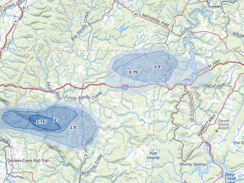 NEXRAD radar-signature map of the hail storm over Bruceton Mills, WV on Apr 1, 2026