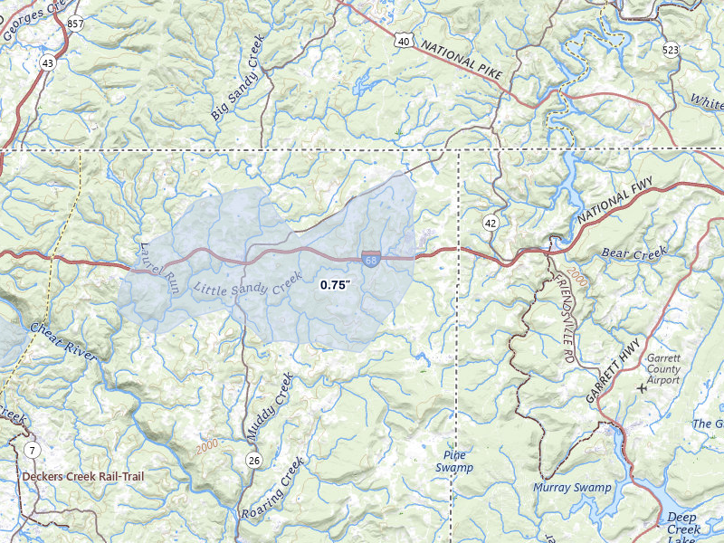 NEXRAD radar-signature map of the hail over Bruceton Mills, WV