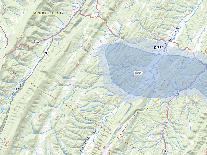 NEXRAD radar-signature map of the hail over Burlington, WV