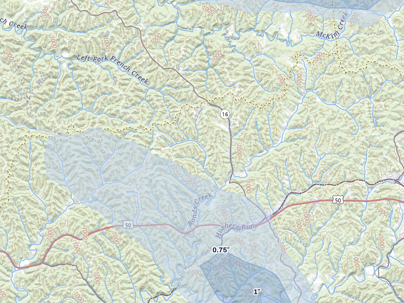 NEXRAD radar-signature map of the hail storm over Cairo, WV on Aug 10, 2026
