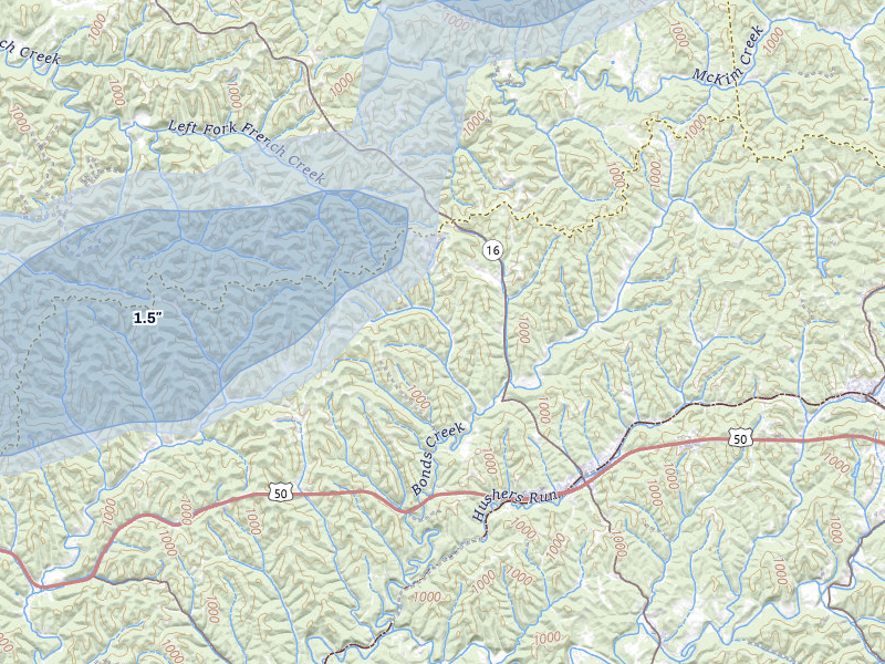 NEXRAD radar-signature map of the hail storm over Cairo, WV on Aug 22, 2026