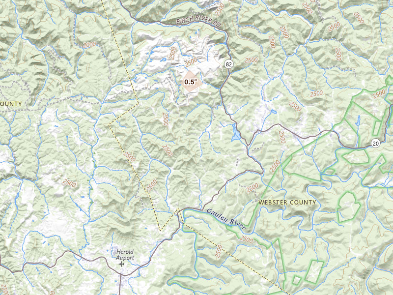 Radar-estimated hail-size map of the storm over Camden On Gauley, WV on Jun 11, 2026