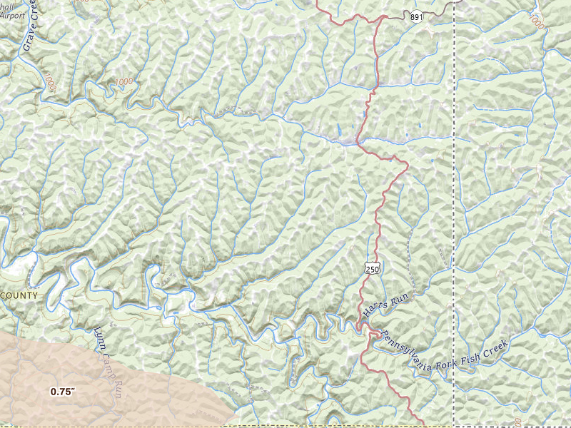 Radar-estimated hail-size map of the storm over Cameron, WV on Apr 1, 2026