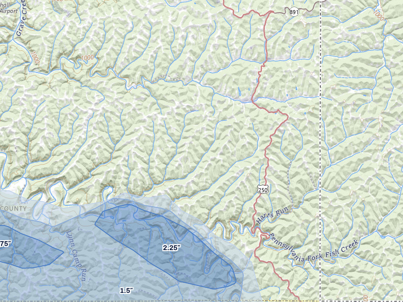 NEXRAD radar-signature map of the hail storm over Cameron, WV on Apr 1, 2026