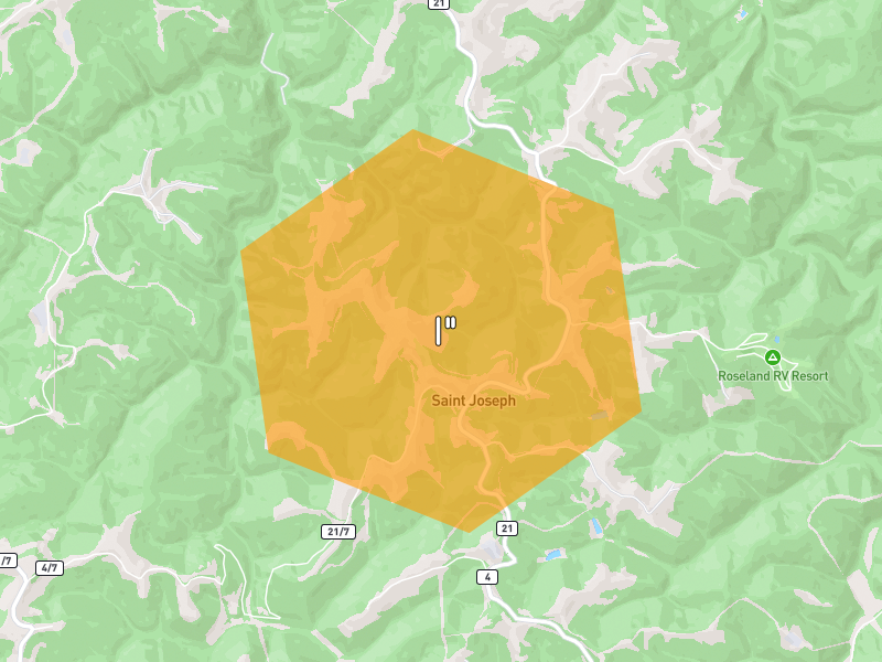 Hail map of Cameron, WV on Jun 6, 2026, hail up to 1"