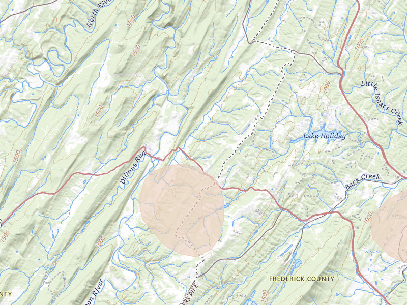 Radar-estimated hail-size map of the storm over Capon Bridge, WV on Jul 4, 2026
