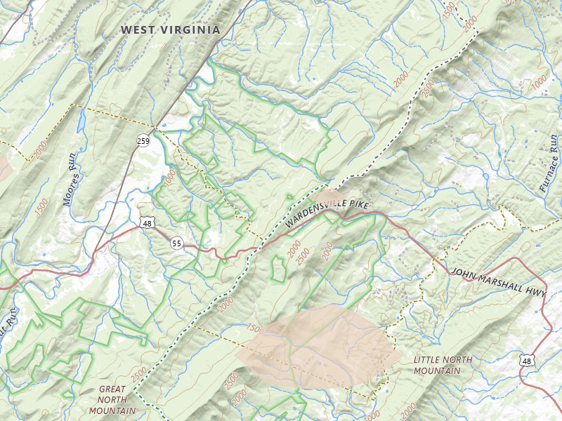 Radar-estimated hail-size map of the storm over Capon Springs, WV on Aug 27, 2026