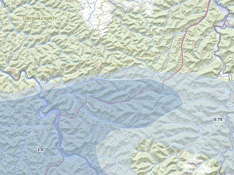 NEXRAD radar-signature map of the hail over Chapmanville, WV