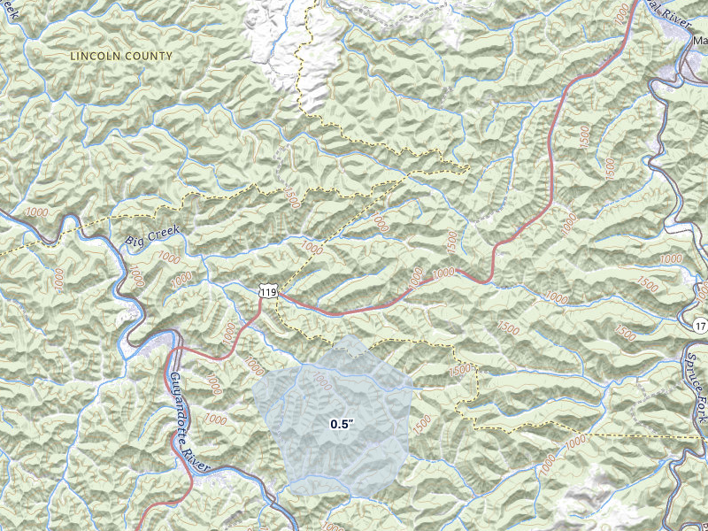 NEXRAD radar-signature map of the hail over Chapmanville, WV