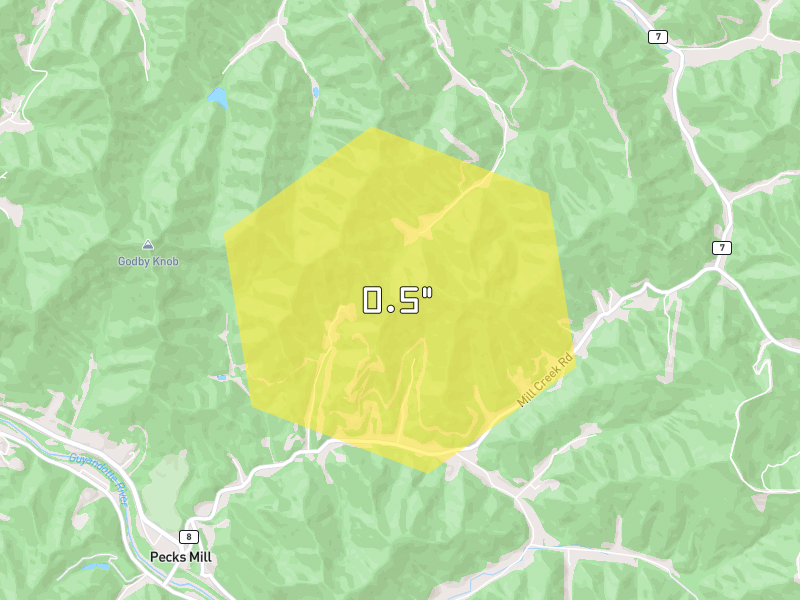 Hail map of Chapmanville, WV on Jul 5, 2026, hail up to 0.5"