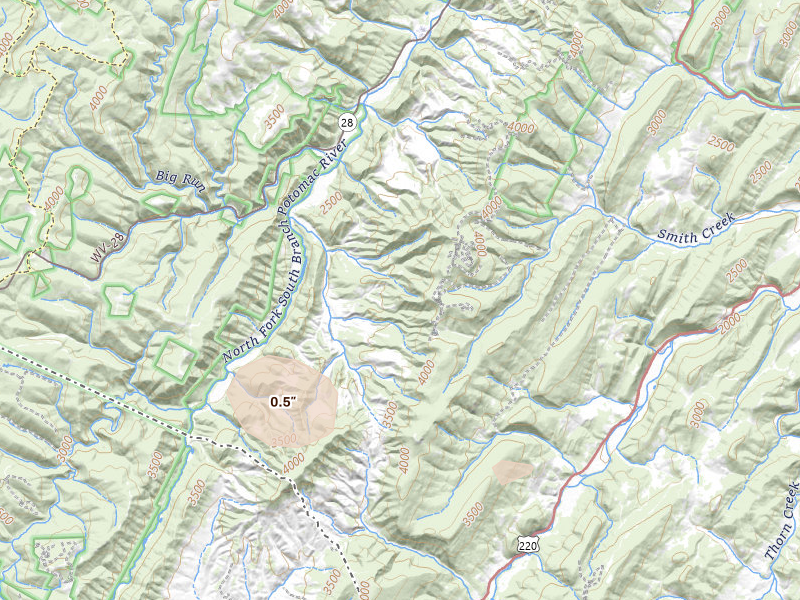 Radar-estimated hail-size map of the storm over Circleville, WV on Jul 17, 2026