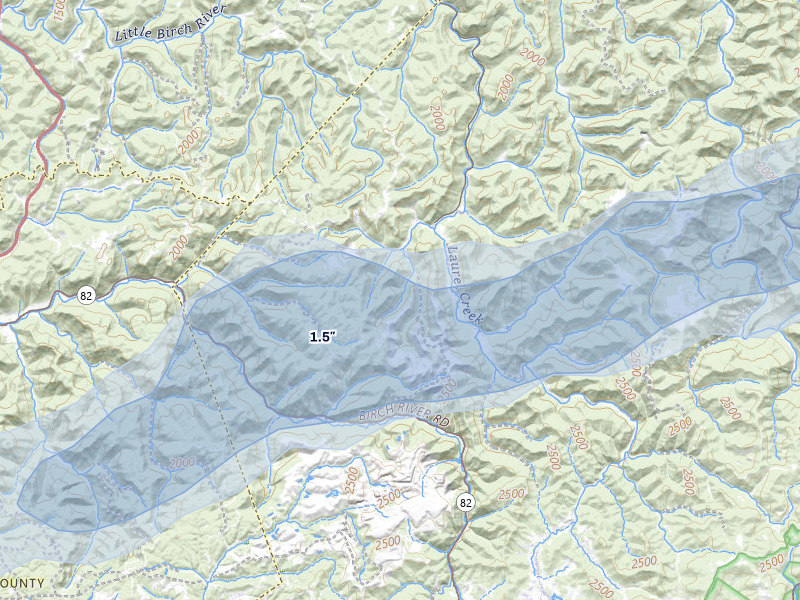 NEXRAD radar-signature map of the hail over Cowen, WV