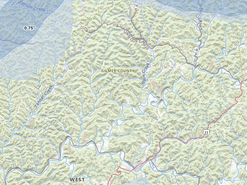 NEXRAD radar-signature map of the hail over Coxs Mills, WV
