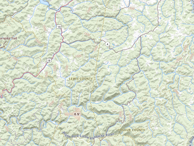 Radar-estimated hail-size map of the storm over Crawford, WV