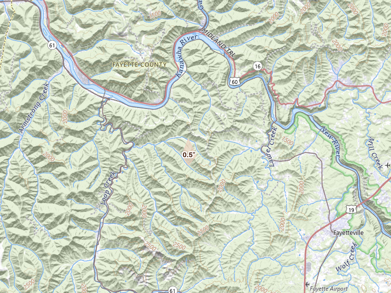 Radar-estimated hail-size map of the storm over Deep Water, WV