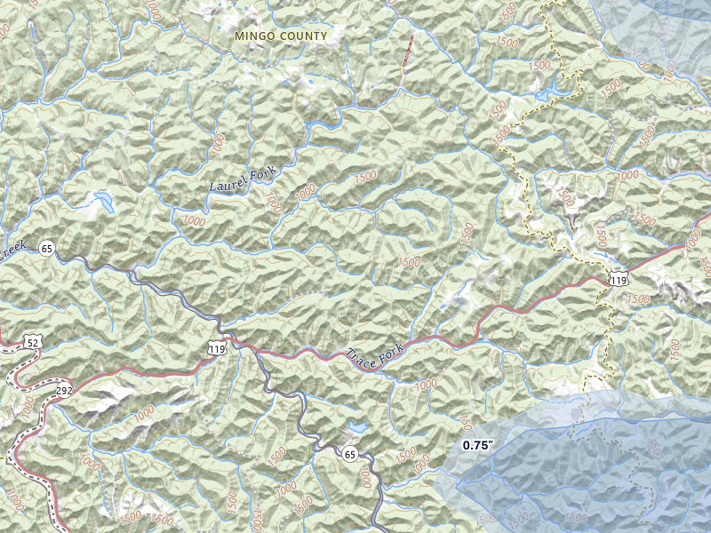 NEXRAD radar-signature map of the hail storm over Delbarton, WV on Apr 1, 2026