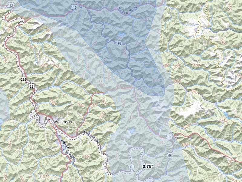 NEXRAD radar-signature map of the hail storm over Delbarton, WV on Aug 11, 2026