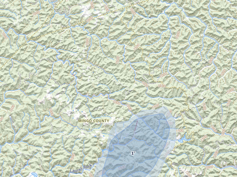 NEXRAD radar-signature map of the hail over Dingess, WV