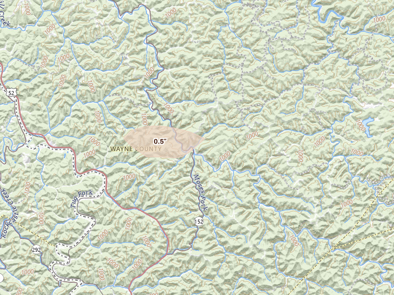 Radar-estimated hail-size map of the storm over Dunlow, WV