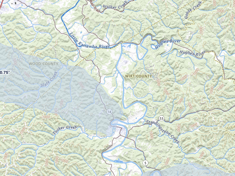 NEXRAD radar-signature map of the hail storm over Elizabeth, WV on Aug 10, 2026