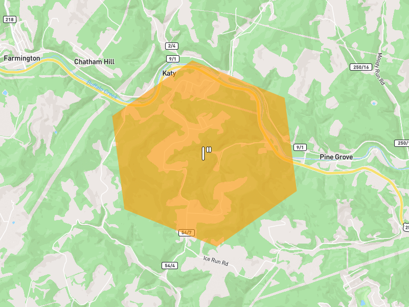 Hail map of Fairmont, WV on Jun 7, 2026, hail up to 1"