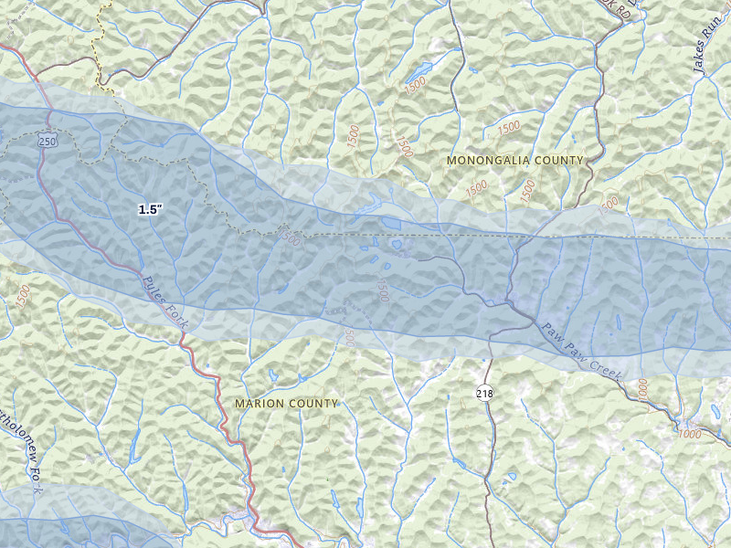 NEXRAD radar-signature map of the hail storm over Fairview, WV on May 13, 2026