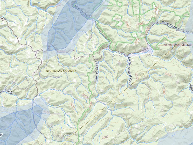 NEXRAD radar-signature map of the hail over Fenwick, WV