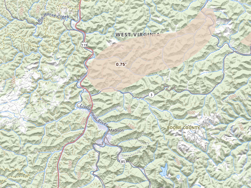 Radar-estimated hail-size map of the storm over Foster, WV