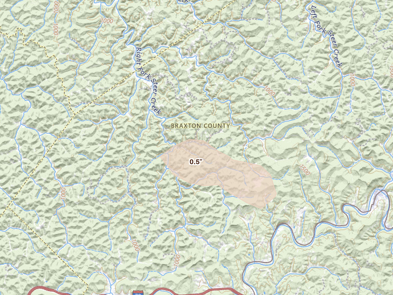 Radar-estimated hail-size map of the storm over Frametown, WV