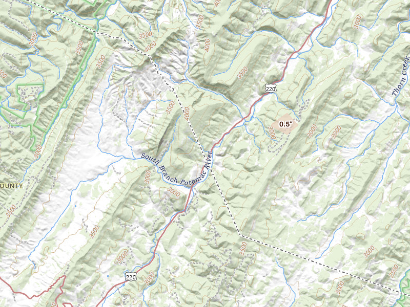 Radar-estimated hail-size map of the storm over Franklin, WV on Jul 4, 2026