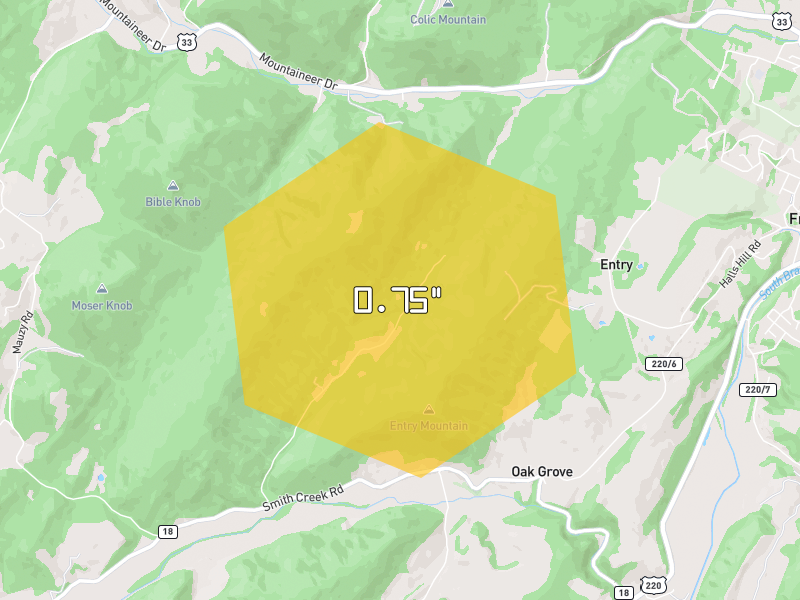 Hail map of Franklin, WV on Jul 4, 2026, hail up to 0.75"