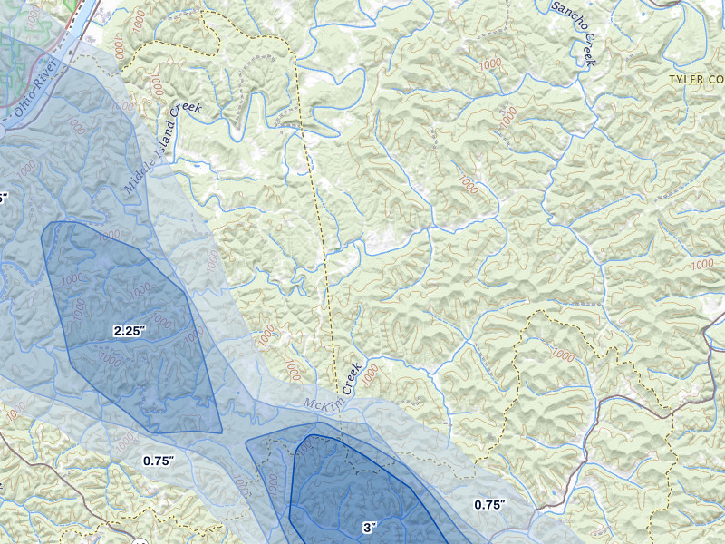 NEXRAD radar-signature map of the hail over Friendly, WV