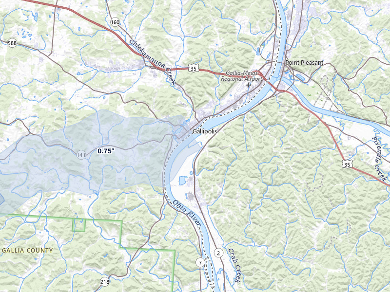 NEXRAD radar-signature map of the hail storm over Gallipolis Ferry, WV on May 27, 2026