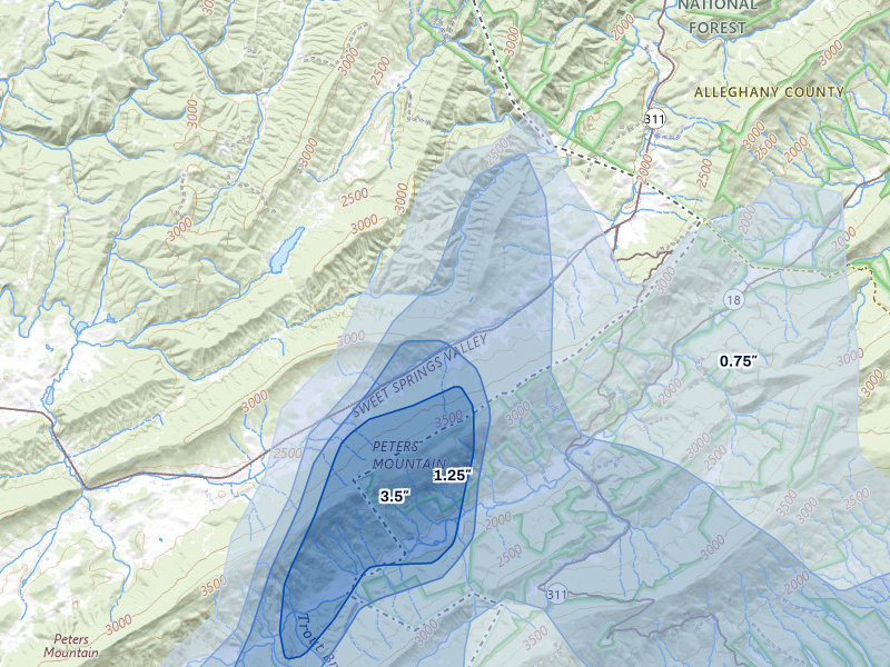 NEXRAD radar-signature map of the hail over Gap Mills, WV