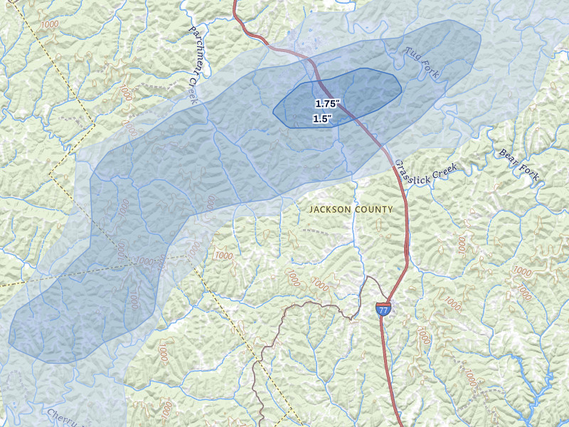 NEXRAD radar-signature map of the hail storm over Given, WV on Jul 5, 2026